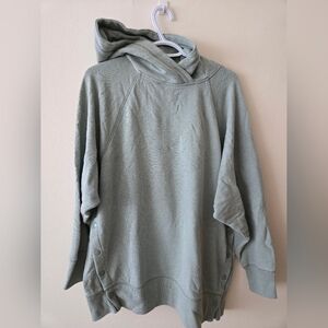 Aerie M Sage Green Hooded Sweatshirt With Side Snap Details & Crossover Neck